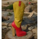 High heel leather Cowboy boots with platform 